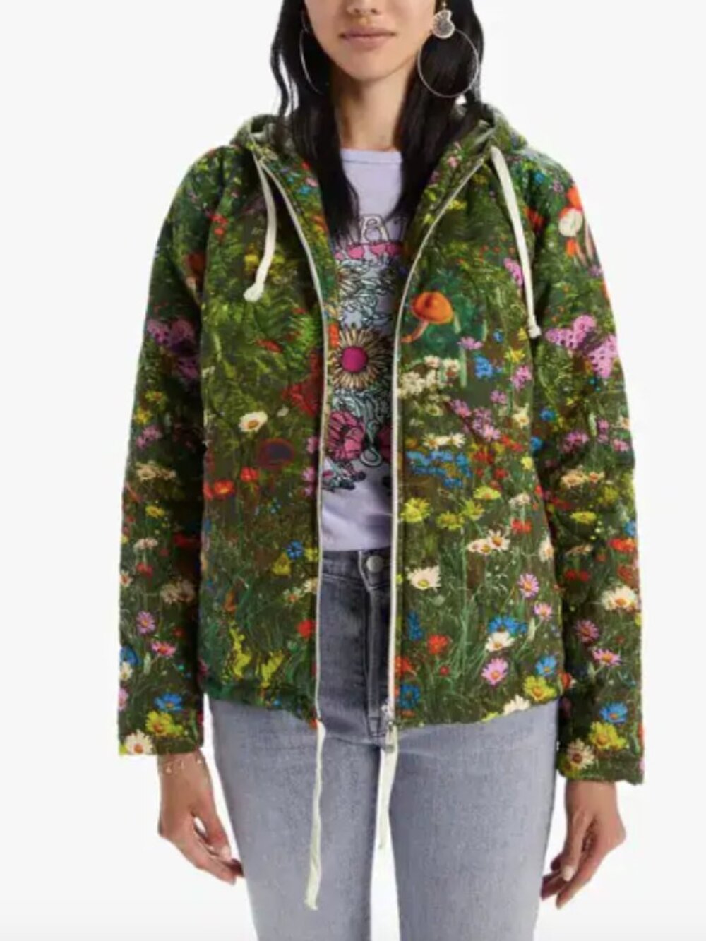 Mother Double Draw Zip Hoodie Jacket In Sleeping In The Garden Small